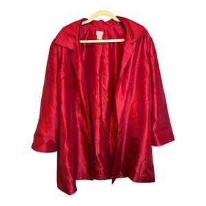 Chico's Jacket Blazer Women's Size Large Open Front Shiny Christmas Red Chicos 2